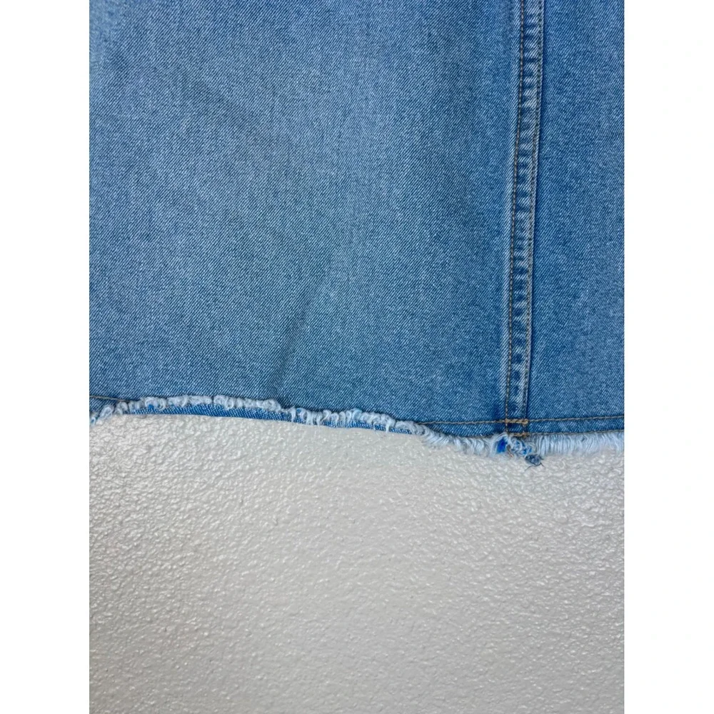 Route 66 Girls Y2K Denim Mini Skirt Blue Distressed Raw Hem Size 8